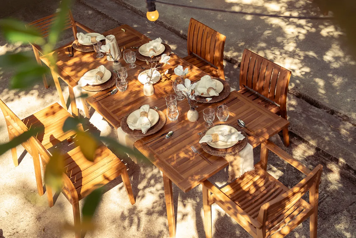 Table de jardin extensible en bois teck massif L160-210 cm LOMBOK