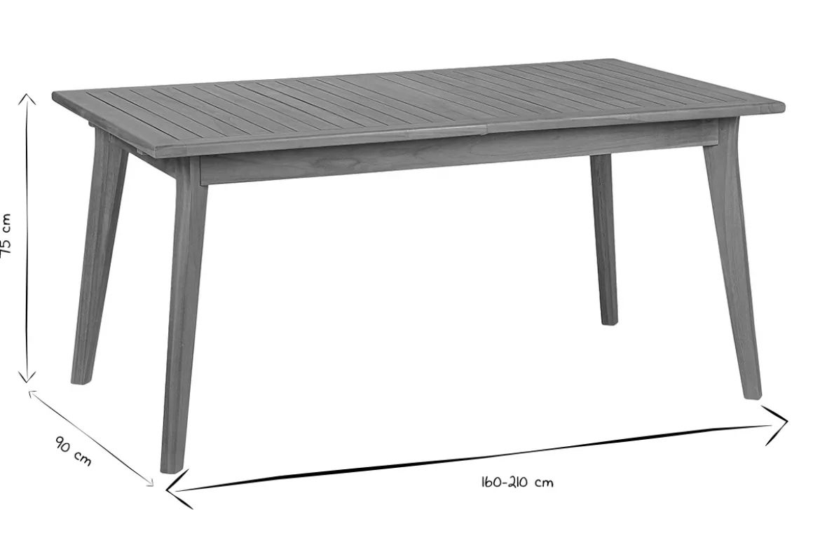 Table de jardin extensible en bois teck massif L160-210 cm LOMBOK