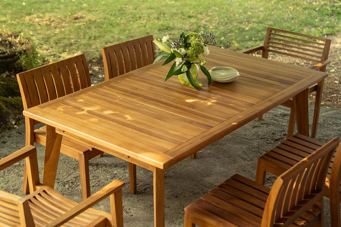 Table de jardin extensible en bois teck massif L160-210 cm LOMBOK