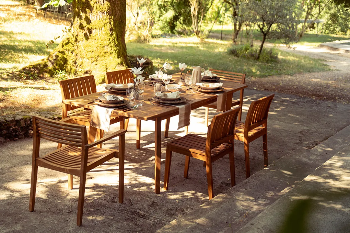 Table de jardin extensible en bois teck massif L160-210 cm LOMBOK