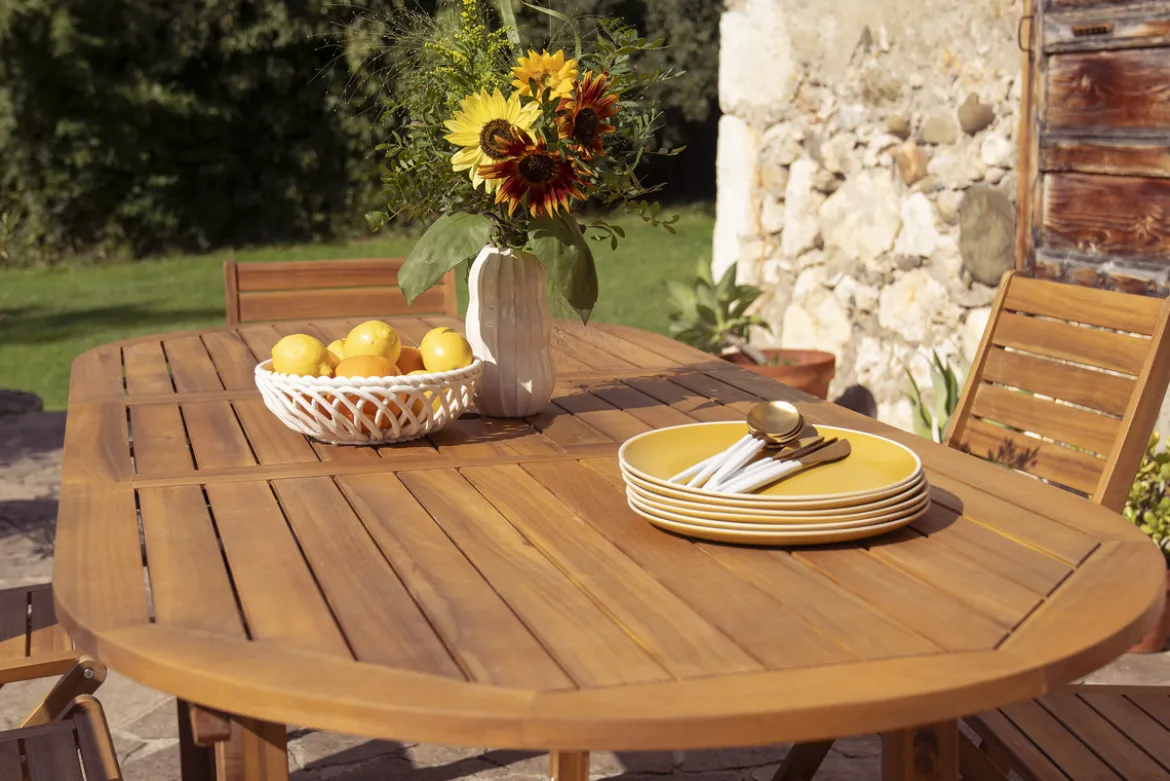 Table de jardin extensible rallonges intégrées en bois massif L160-210 cm MAYEL