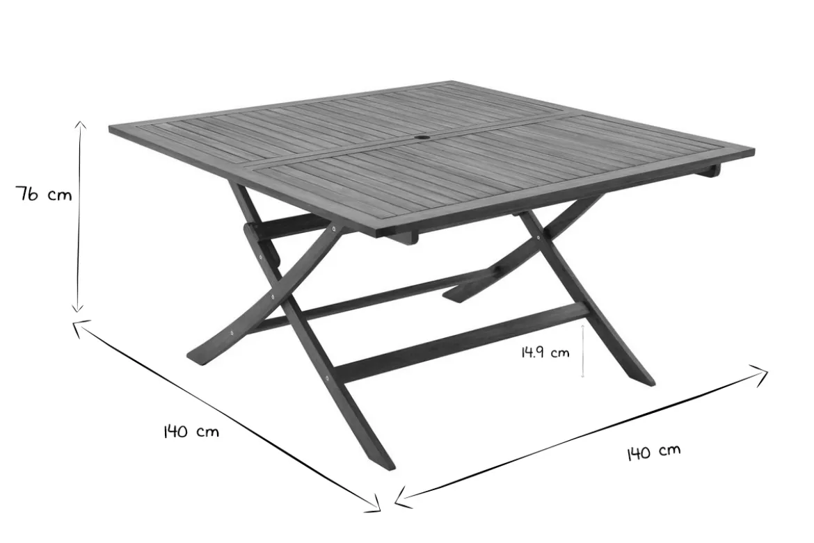 Table de jardin pliante carrée en bois massif L140 cm SANTIAGO