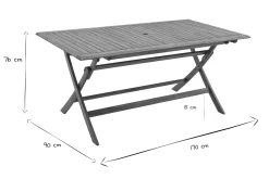 Table de jardin pliante rectangulaire en bois massif L170 cm SANTIAGO