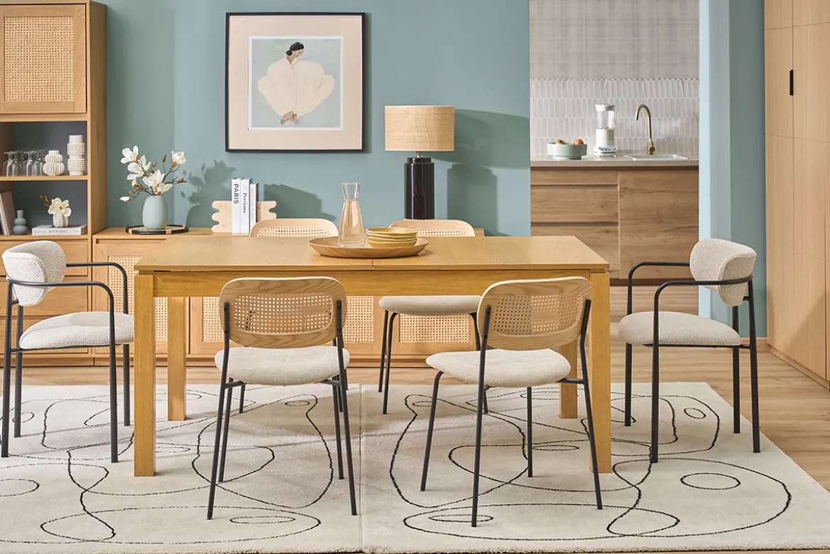 Table extensible avec rallonges intégrées en bois clair chêne L170-230 cm SYLVA