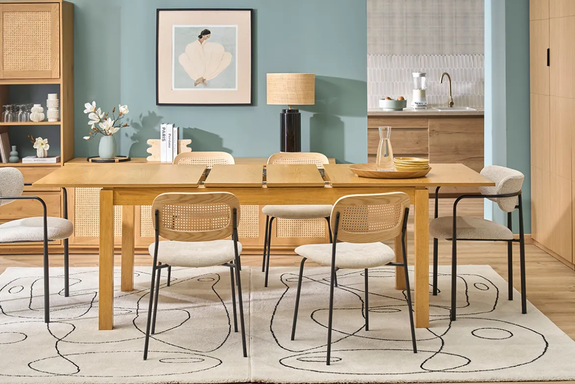Table extensible avec rallonges intégrées en bois clair chêne L170-230 cm SYLVA