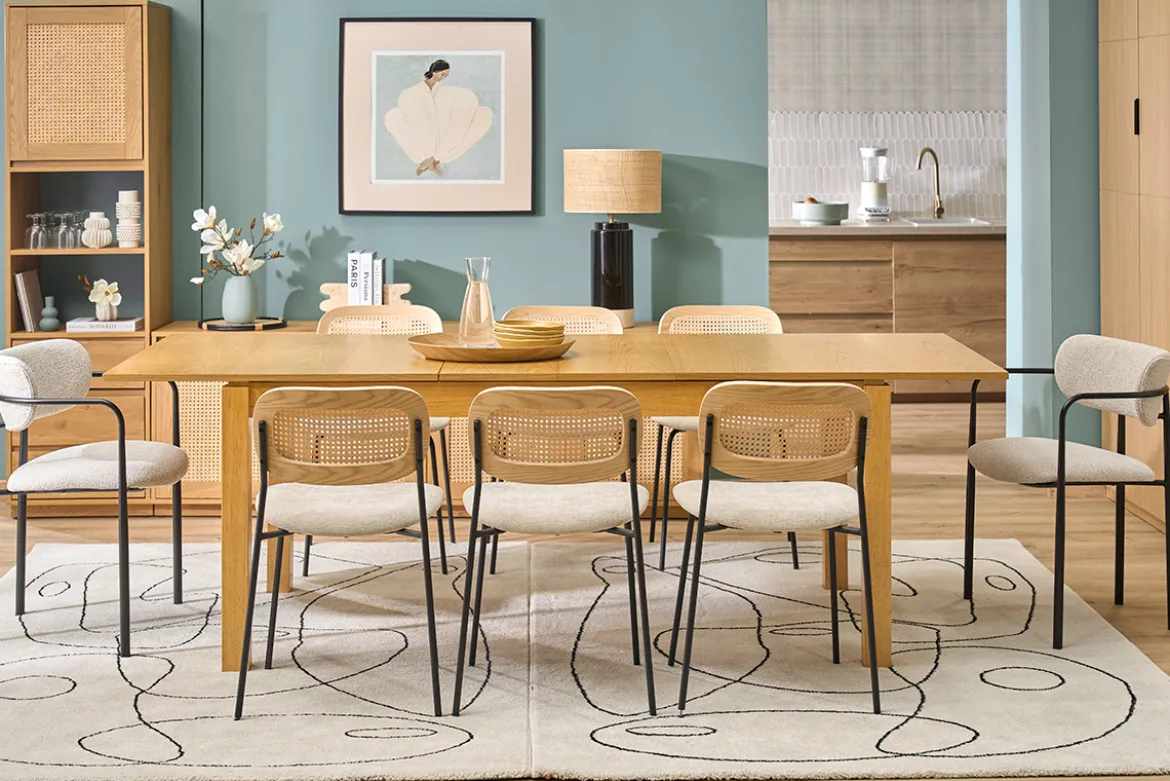 Table extensible avec rallonges intégrées en bois clair chêne L170-230 cm SYLVA