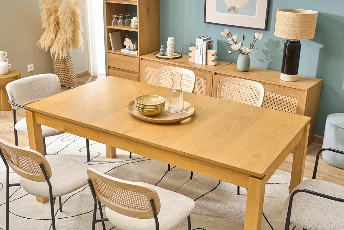 Table extensible avec rallonges intégrées en bois clair chêne L170-230 cm SYLVA