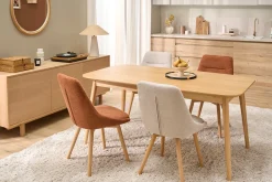 Table extensible rallonges intégrées rectangulaire en bois clair L180-230 cm FIFTIES