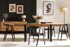 Table extensible rallonges intégrées rectangulaire en bois massif et métal noir L120-210 cm TRAP