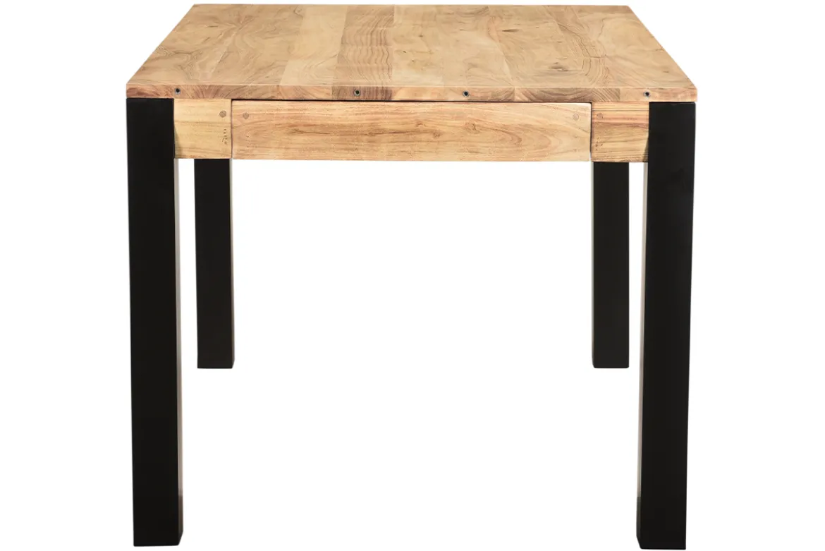 Table extensible rallonges intégrées rectangulaire en bois massif et métal noir L120-210 cm TRAP