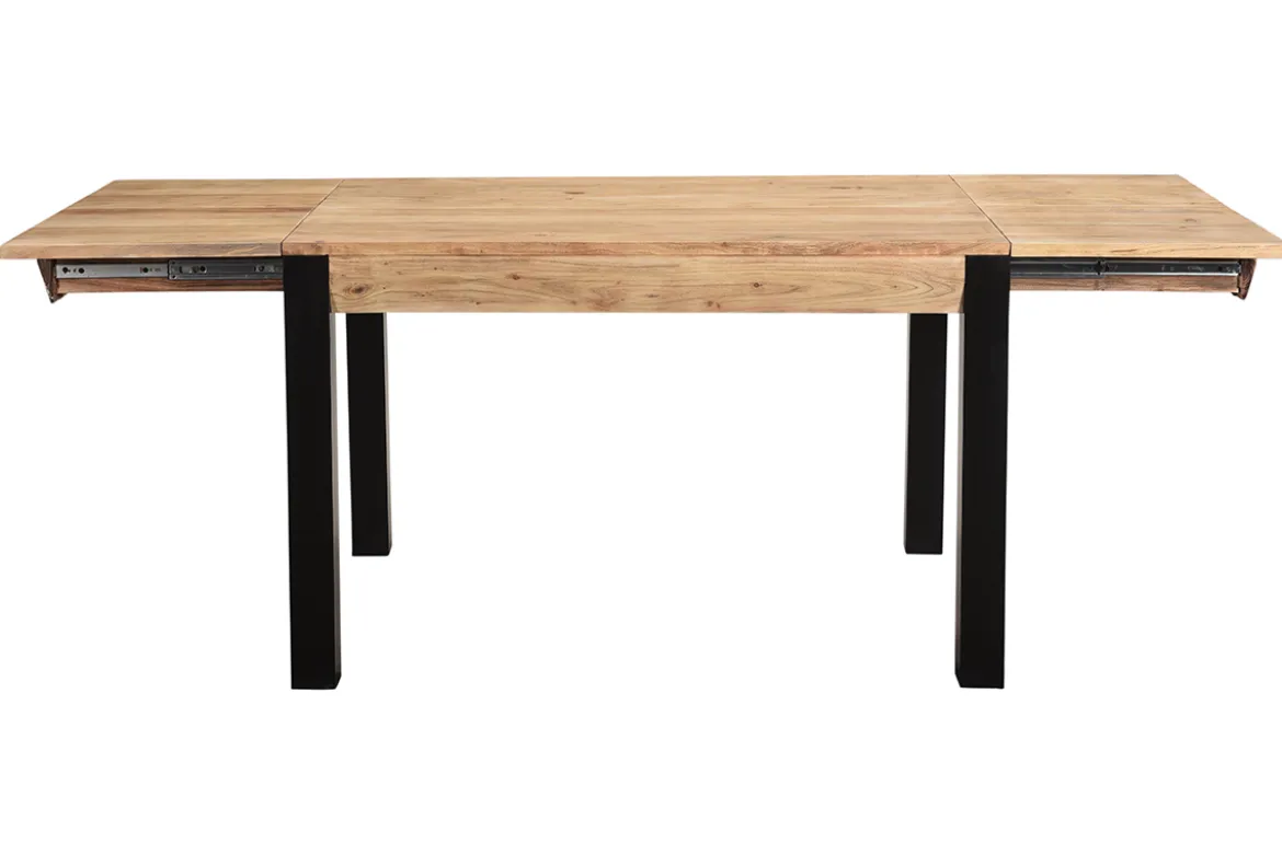 Table extensible rallonges intégrées rectangulaire en bois massif et métal noir L120-210 cm TRAP