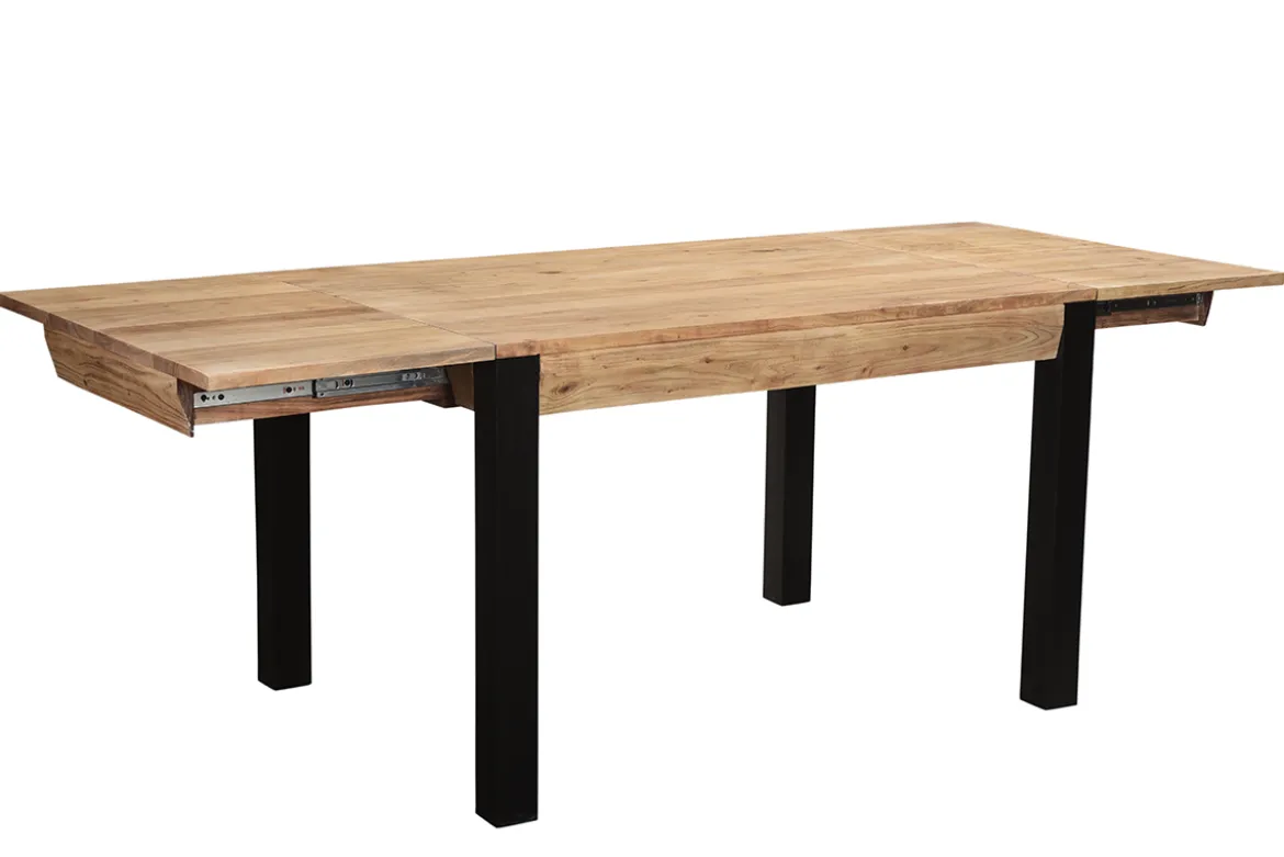 Table extensible rallonges intégrées rectangulaire en bois massif et métal noir L120-210 cm TRAP