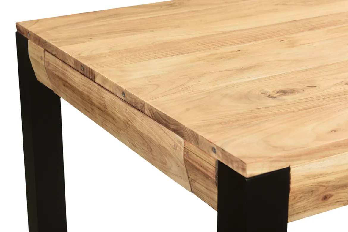 Table extensible rallonges intégrées rectangulaire en bois massif et métal noir L120-210 cm TRAP