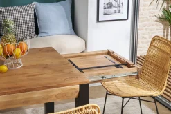 Table extensible rallonges intégrées rectangulaire en bois massif et métal noir L120-210 cm TRAP