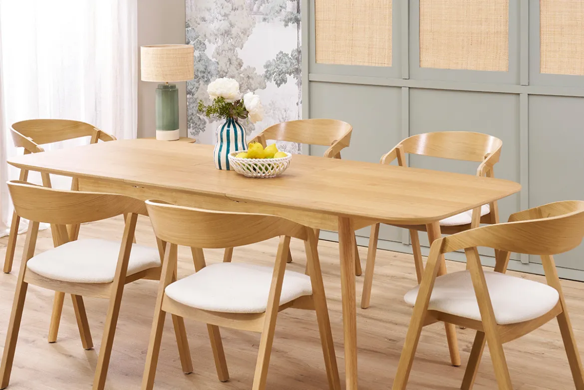 Table extensible rallonges intégrées rectangulaire en bois clair chêne L160-210 cm ANK