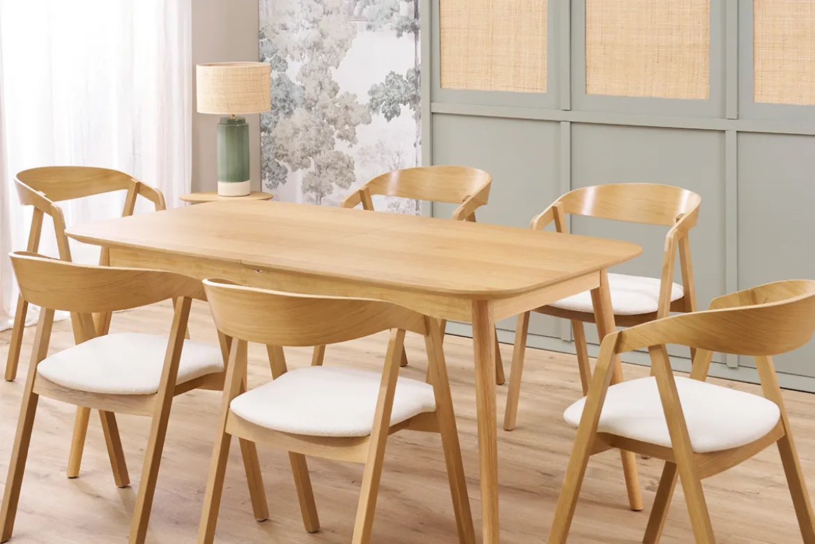 Table extensible rallonges intégrées rectangulaire en bois clair chêne L160-210 cm ANK