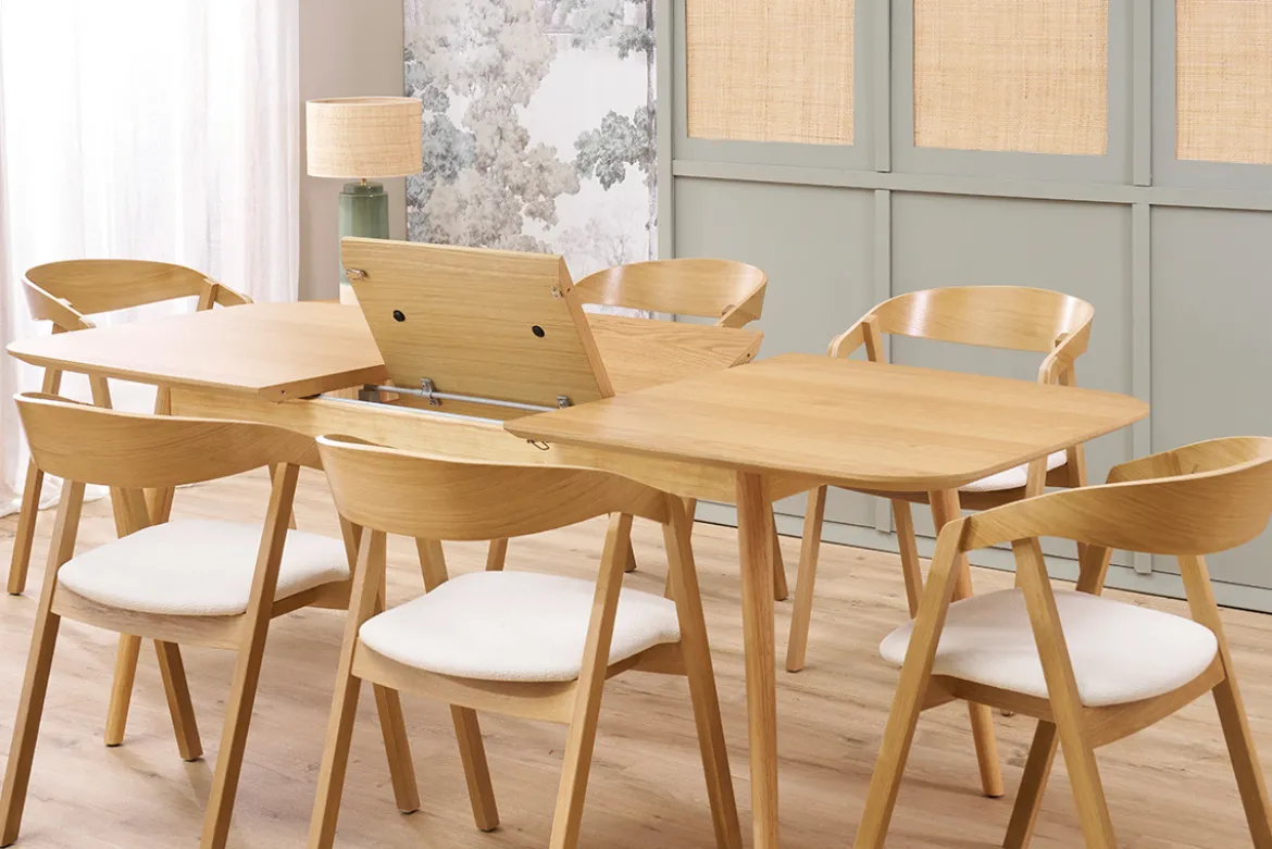 Table extensible rallonges intégrées rectangulaire en bois clair chêne L160-210 cm ANK