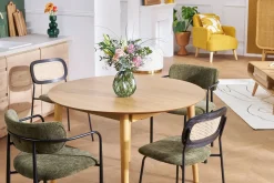 Table extensible rallonges intégrées ronde en bois clair chêne L115-154 cm EGO