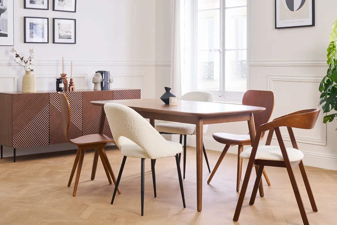 Table extensible rallonges intégrées rectangulaire en bois foncé noyer L160-210 cm ANK