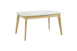 Table extensible rallonges intégrées rectangulaire blanc et bois L140-180 cm MEENA