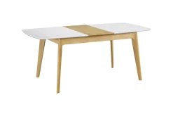 Table extensible rallonges intégrées rectangulaire blanc et bois L140-180 cm MEENA