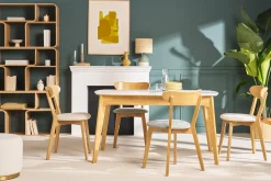 Table extensible rallonges intégrées rectangulaire blanc et bois L140-180 cm MEENA