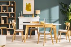 Table extensible rallonges intégrées rectangulaire blanc et bois L140-180 cm MEENA