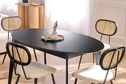 Table extensible rallonges intégrées ovale en bois noir L160-200 cm MARIK