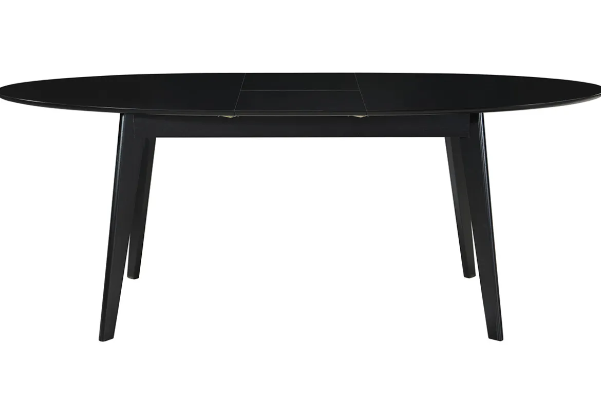 Table extensible rallonges intégrées ovale en bois noir L160-200 cm MARIK