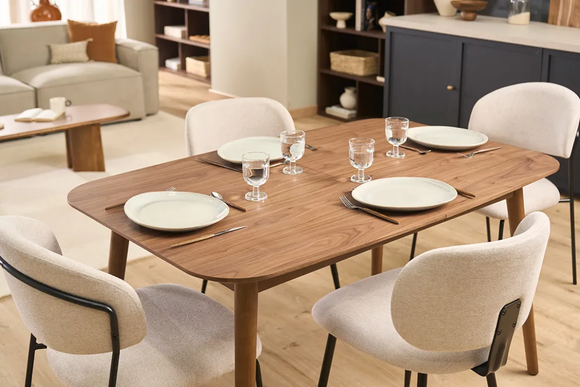 Table extensible rallonges intégrées rectangulaire en bois foncé noyer L140-170 cm ANK