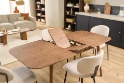 Table extensible rallonges intégrées rectangulaire en bois foncé noyer L140-170 cm ANK