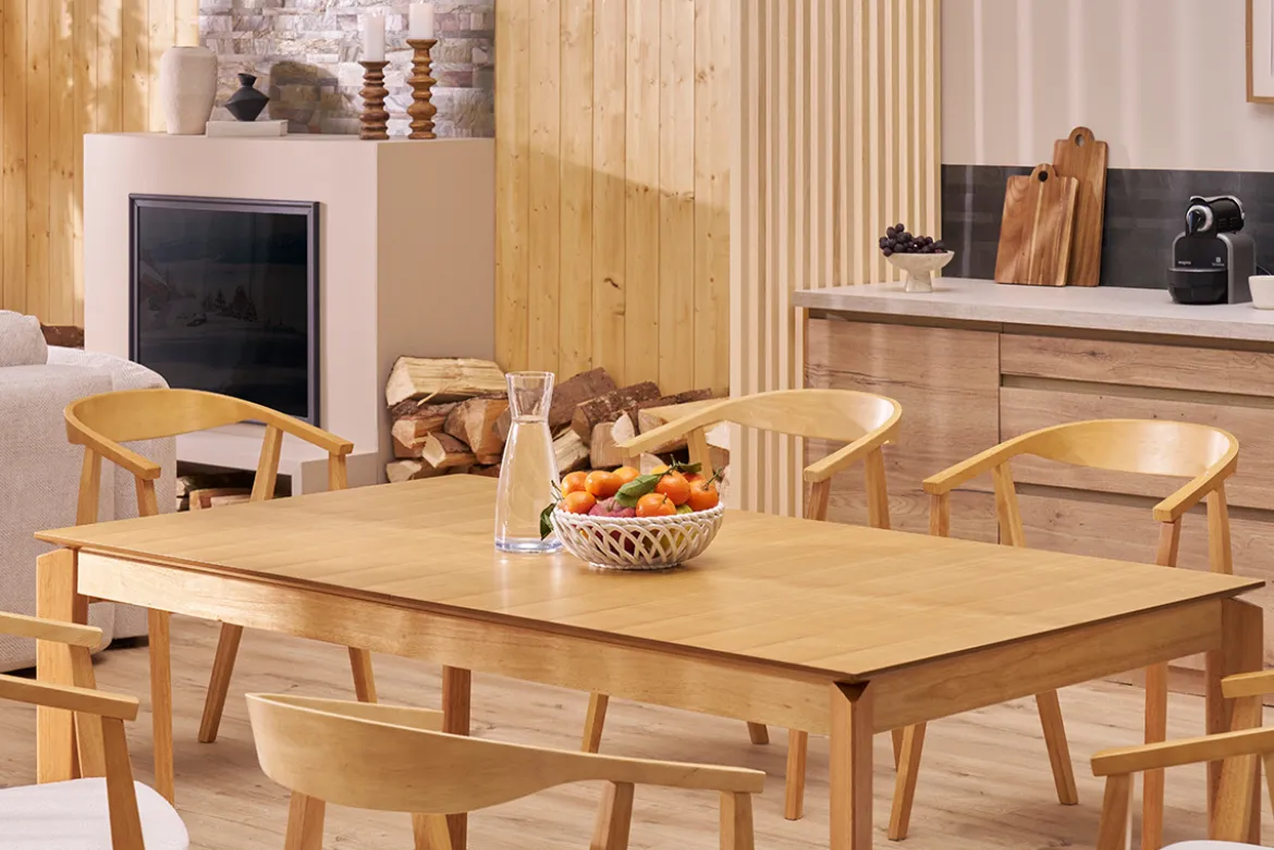 Table extensible rallonges intégrées rectangulaire en bois clair frêne L160-210 cm BONAVISTA