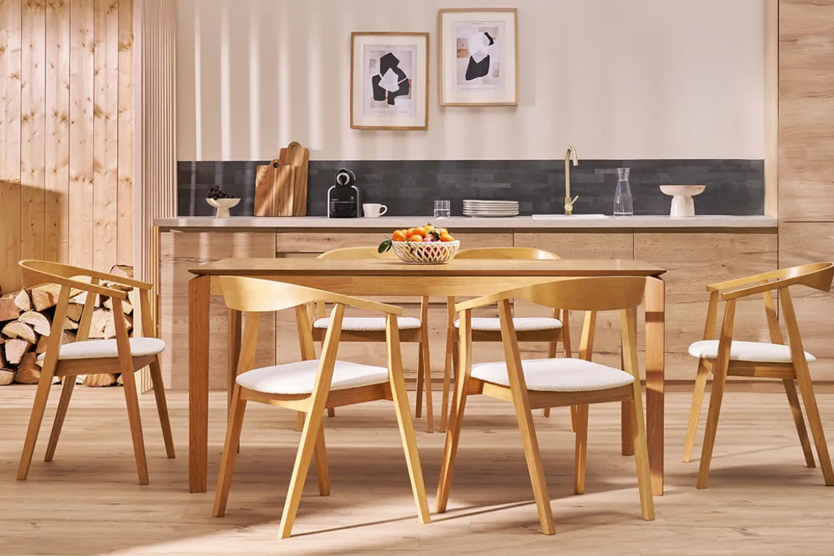 Table extensible rallonges intégrées rectangulaire en bois clair frêne L160-210 cm BONAVISTA