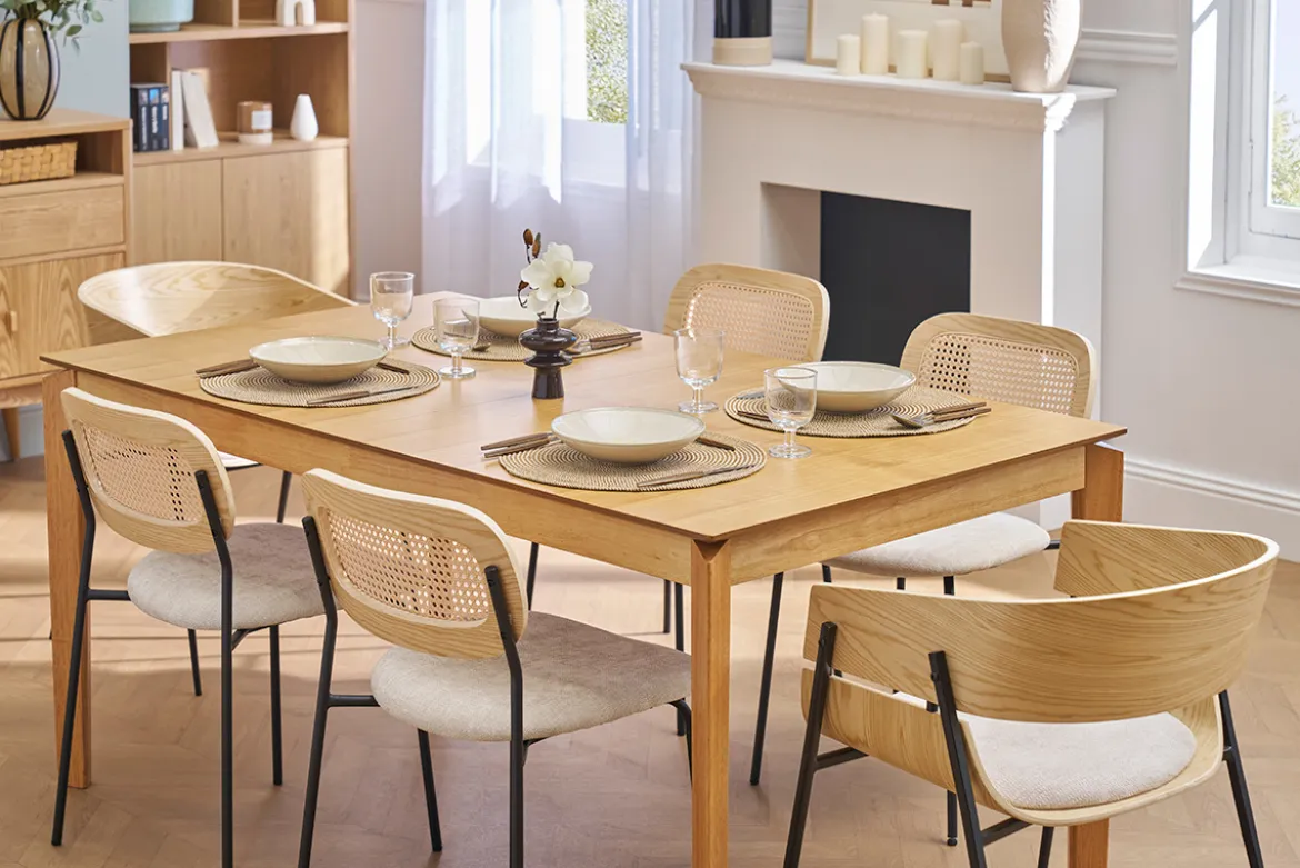 Table extensible rallonges intégrées rectangulaire en bois clair frêne L160-210 cm BONAVISTA
