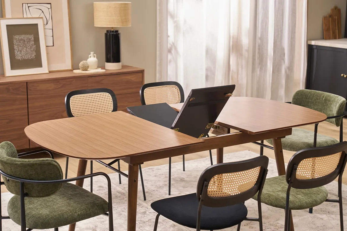 Table extensible rallonges intégrées rectangulaire en bois foncé noyer L150-180 cm SHELDON