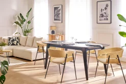 Table extensible rallonges intégrées rectangulaire en bois noir frêne L180-230 cm FIFTIES