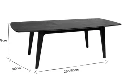 Table extensible rallonges intégrées rectangulaire en bois noir frêne L180-230 cm FIFTIES