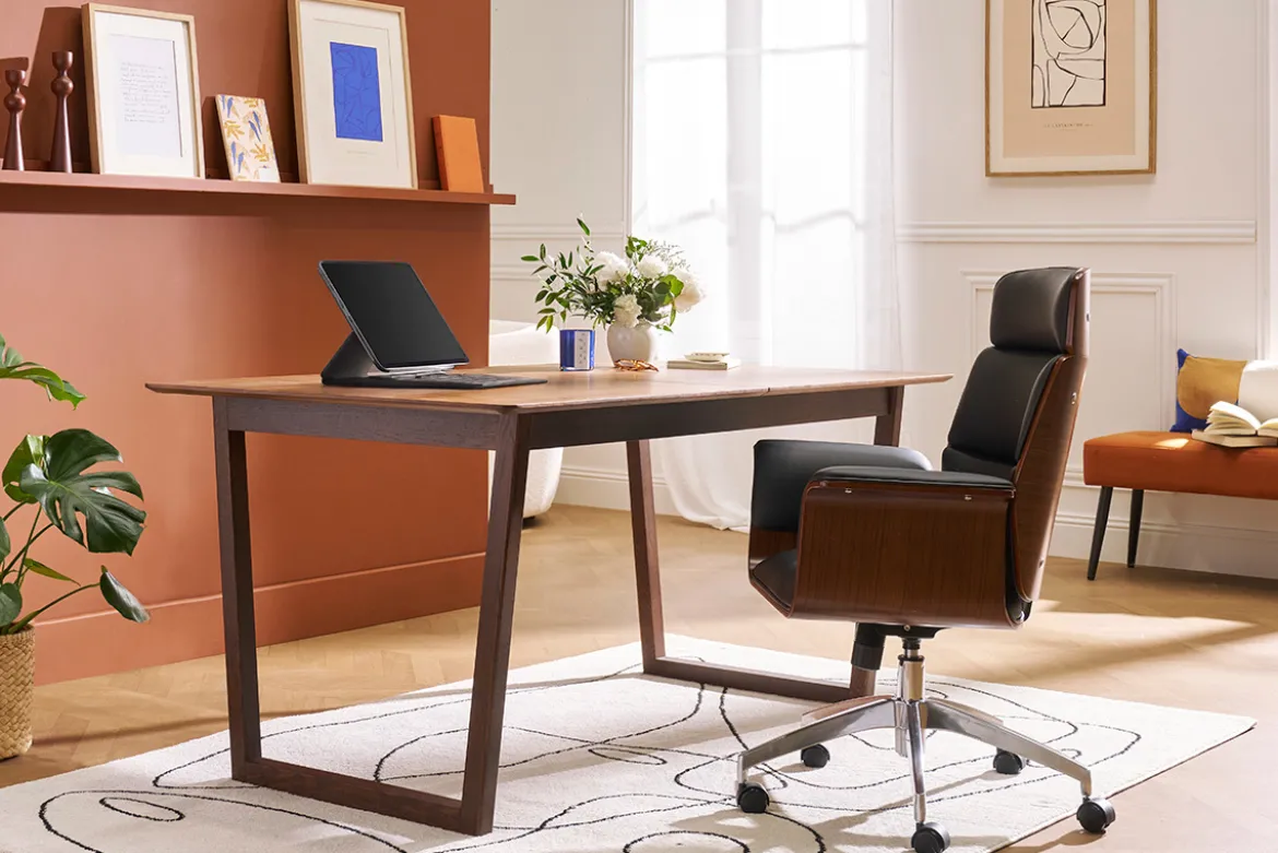 Table extensible rallonges intégrées rectangulaire en bois foncé noyer L160-240 cm LAHO