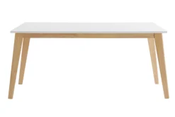 Table extensible rallonges intégrées rectangulaire blanche et bois clair L160-205 cm SWAD