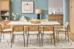 Table extensible rallonges intégrées rectangulaire blanche et bois clair L160-205 cm SWAD