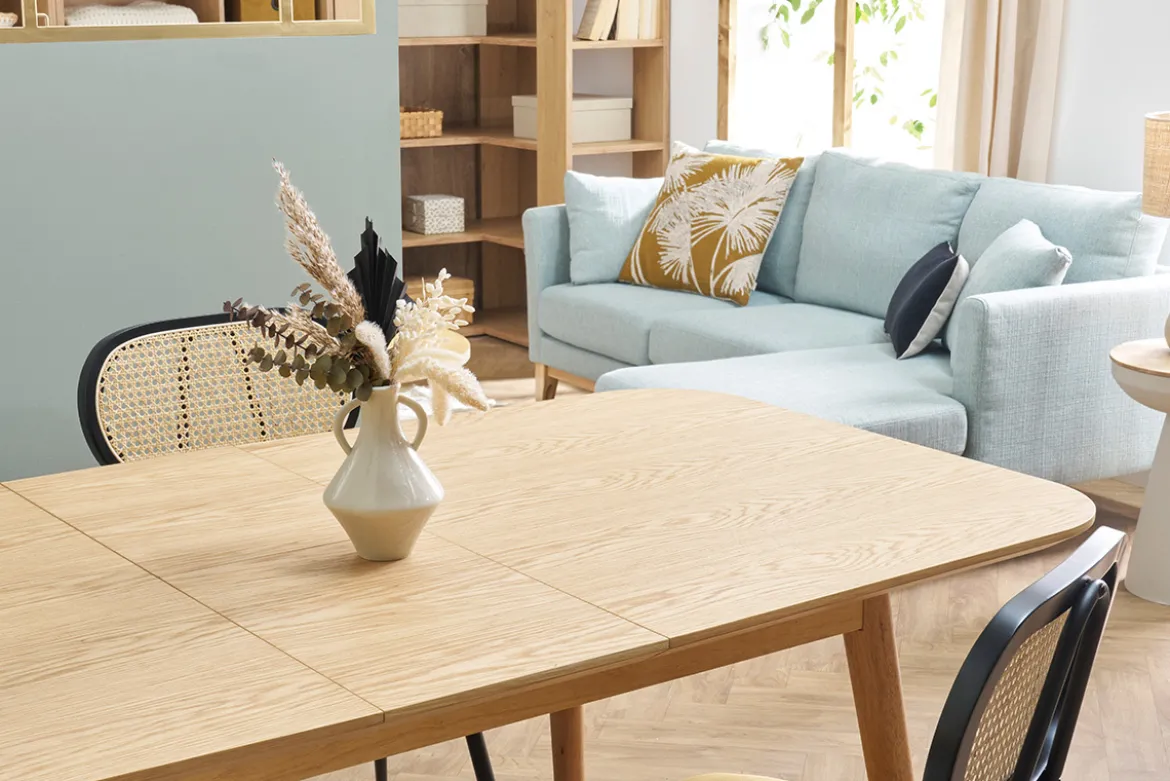 Table extensible rallonges intégrées rectangulaire en bois clair chêne L140-170 cm ANK