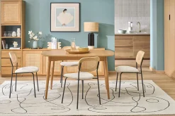 Table extensible rallonges intégrées rectangulaire en bois clair chêne L130-160 cm HELMA