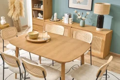 Table extensible rallonges intégrées rectangulaire en bois clair chêne L130-160 cm HELMA