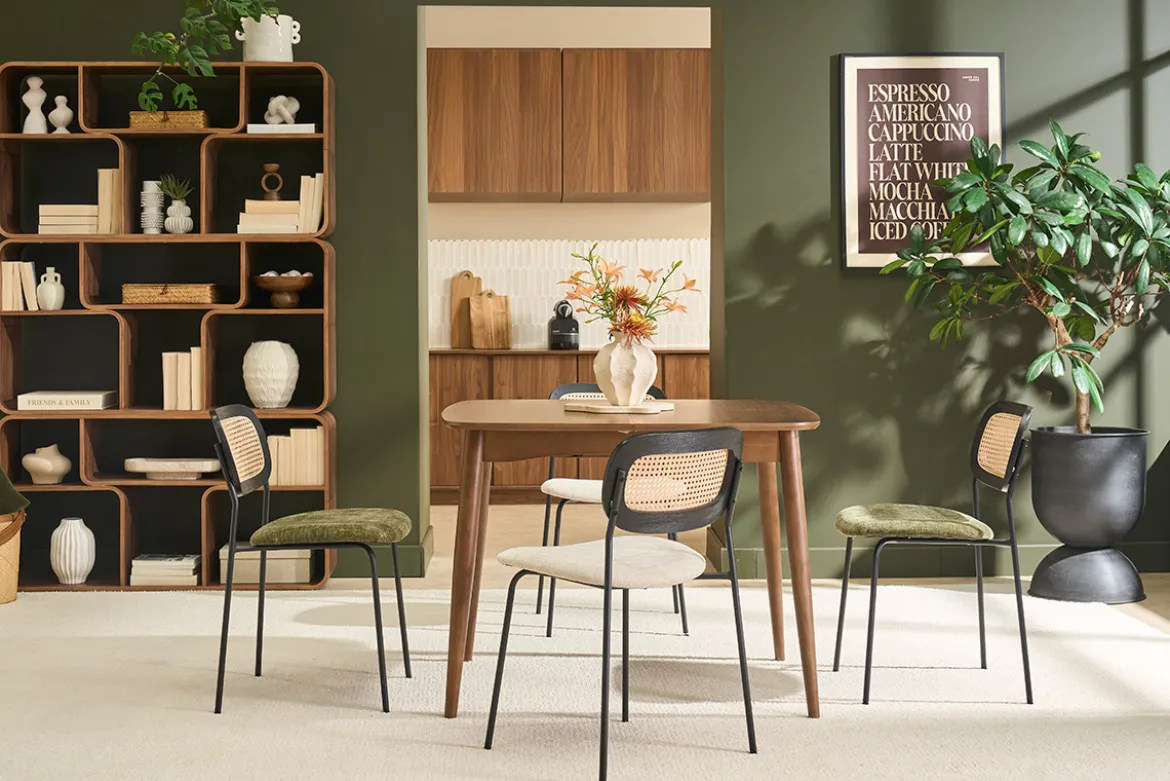 Table extensible rallonges intégrées carrée en bois foncé noyer L100-140 cm HELMA