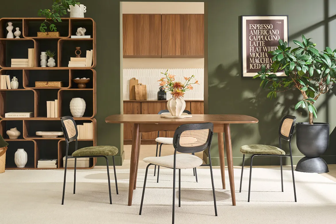 Table extensible rallonges intégrées carrée en bois foncé noyer L100-140 cm HELMA
