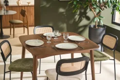 Table extensible rallonges intégrées carrée en bois foncé noyer L100-140 cm HELMA