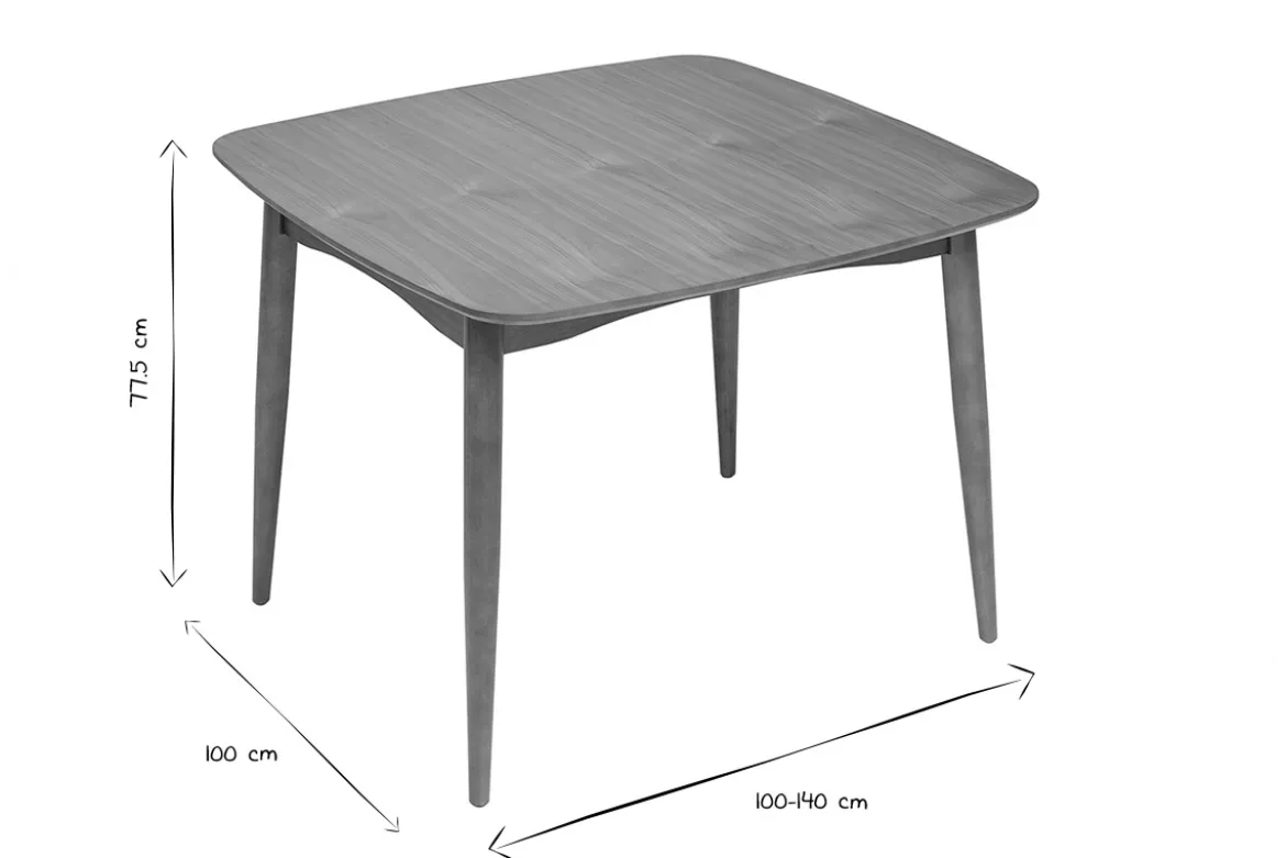 Table extensible rallonges intégrées carrée en bois foncé noyer L100-140 cm HELMA
