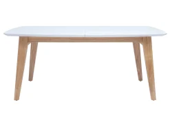 Table extensible rallonges intégrées rectangulaire finition bois blanc et hévéa massif L180-230 cm FIFTIES