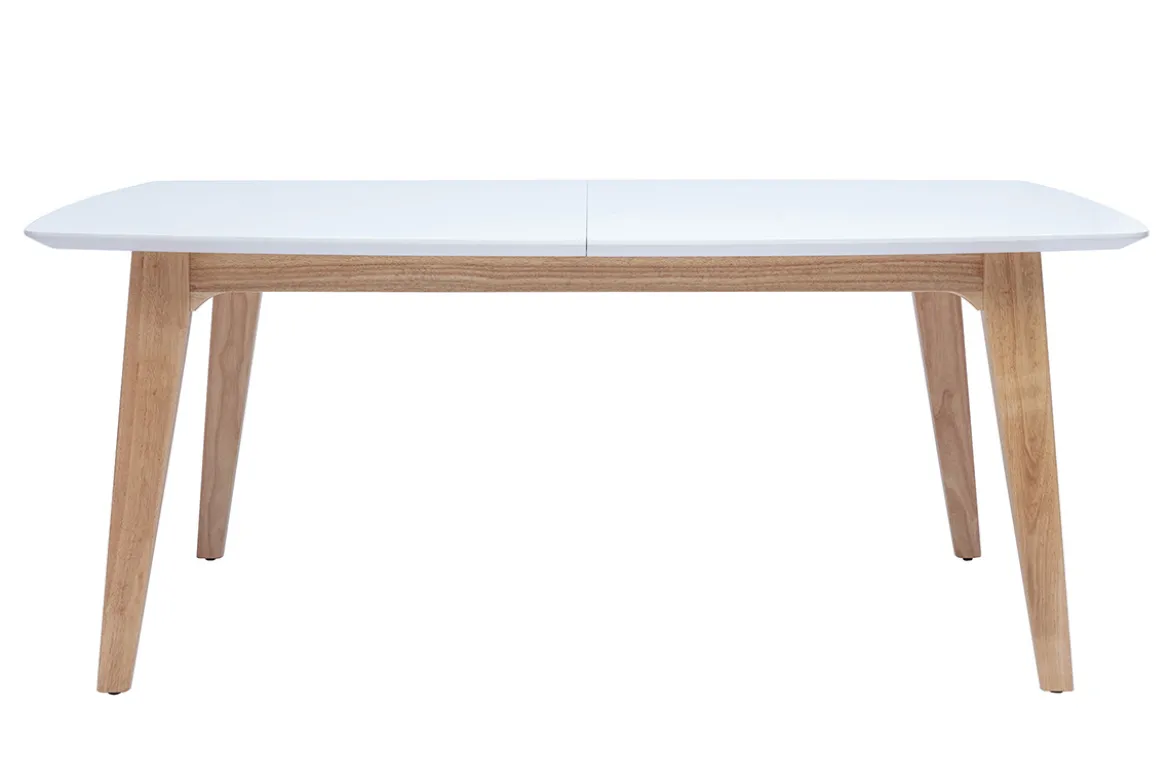 Table extensible rallonges intégrées rectangulaire finition bois blanc et hévéa massif L180-230 cm FIFTIES