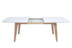Table extensible rallonges intégrées rectangulaire finition bois blanc et hévéa massif L180-230 cm FIFTIES
